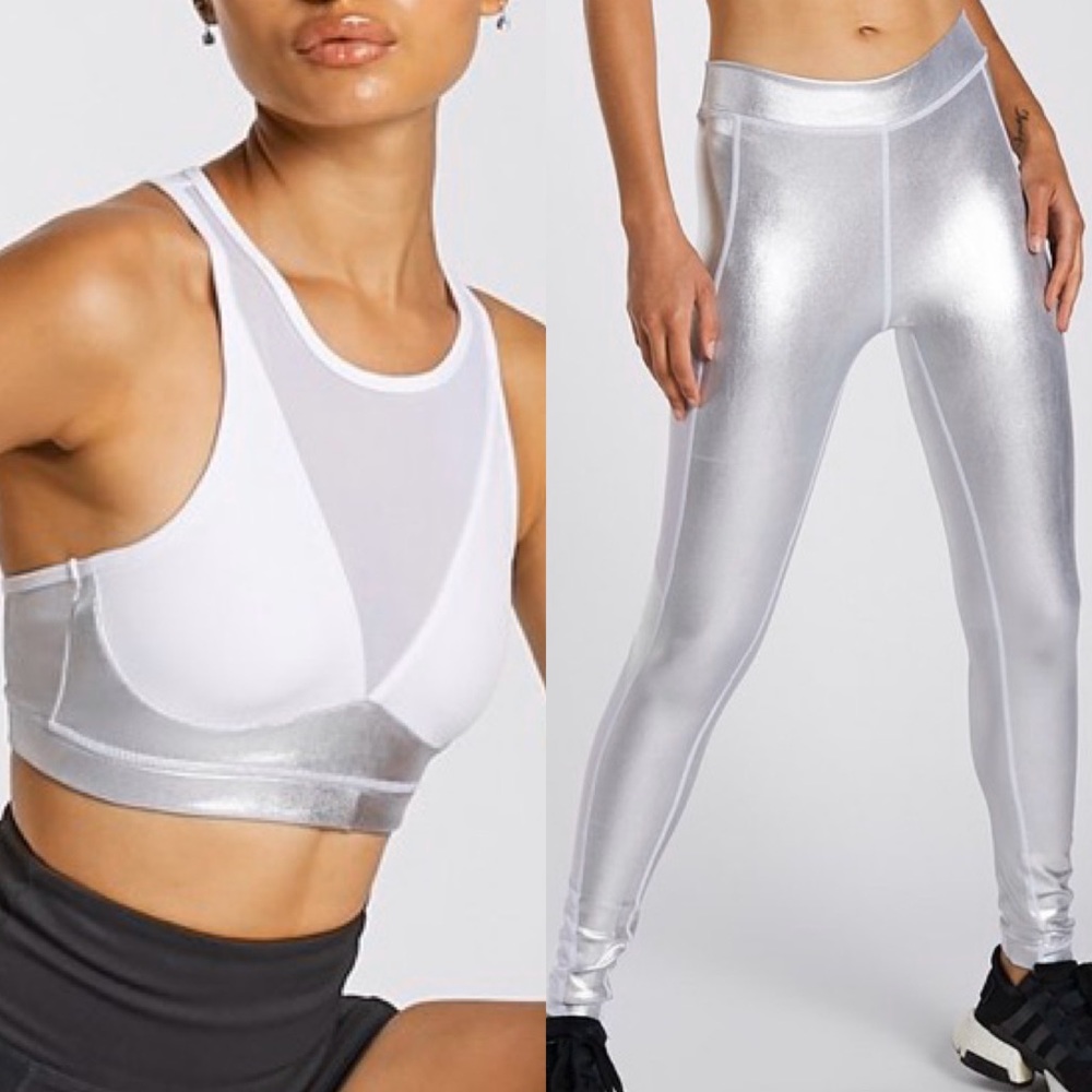 Matching work out/club/rave bra silver white mesh